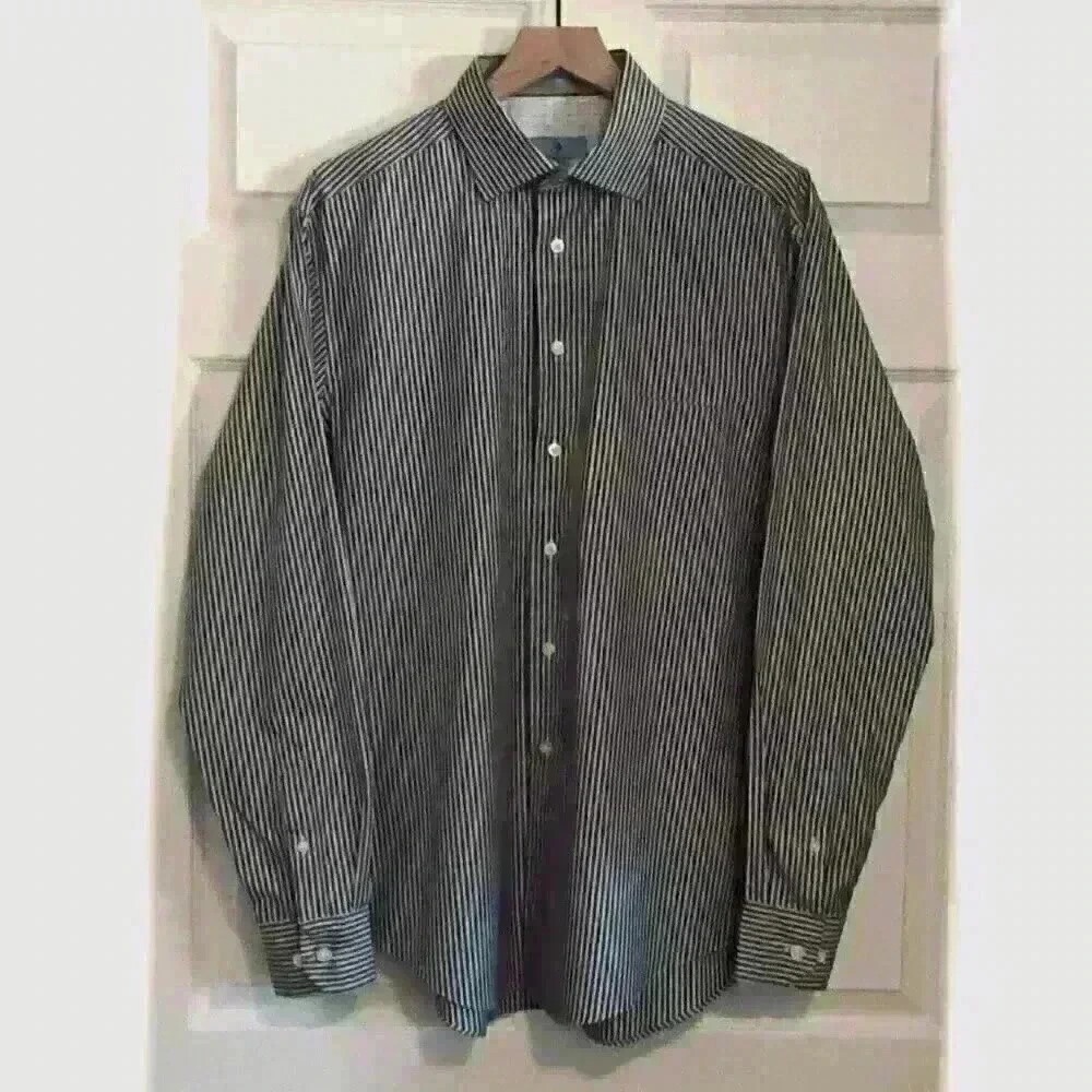 OK Egara Mens Non Iron Striped Long Sleeve Dress Shirt L 16-16.5 Brown